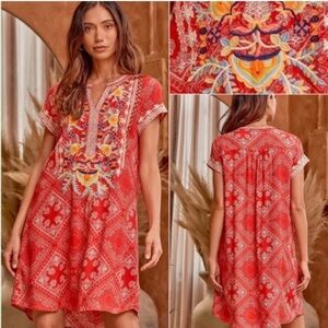 Savanna Jane dress - red plaid with embroidery - size LARGE - 37 inches length